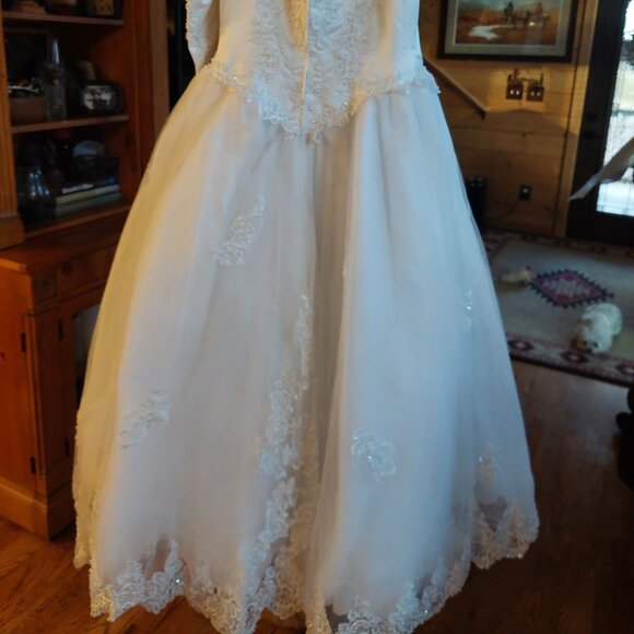 Marys basque waist white  wedding dress gown beaded detachable sleeves size 18 - Picture 4 of 13